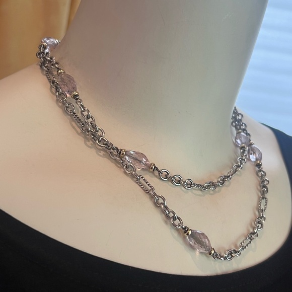David Yurman Bijoux Bead 35” Figaro Chain Link Necklace Sterling Silver 18k - Picture 8 of 14